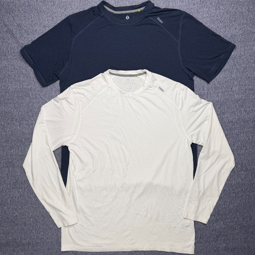 Tasc Performance Bamboo Shirt Lot Of 2 Men L Navy Short Sleeve White Long Sleeve